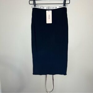 NWT House of CB Mathilde Black Ribbed Midi Skirt size medium